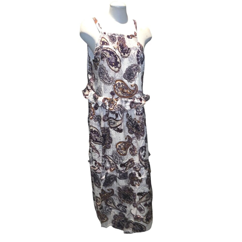Band of the Free Liliane Paisley Tiered Maxi Dress Sz Small Purple & Cream - Picture 3 of 10